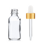 2 oz CLEAR Glass Bottle - w/ White Matt Gold Dropper