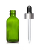 2 Oz Green Glass Bottle w/ Black Matte Silver Glass Dropper