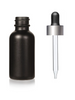 1 oz Matte Black Glass Bottle w/ Black Matt Silver Glass Dropper