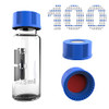 SCIEEN Autosampler Vial, 2ml HPLC Vial, Clear Lab Vial, Sample Vial with Writing Area, 9-425 Screw-Thread Vial, Blue Screw Cap with Hole, Red PTFE & White Silicone Septa 100 Pack