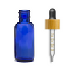 1 oz Cobalt Blue Glass Bottle w/ Black-Bamboo Calibrated Glass Dropper 1 oz Cobalt Blue Glass Bottle w/ Black-Bamboo Calibrated Glass Dropper
