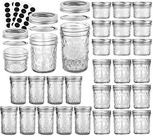 Mason Jars 12 oz 16 PACK Mini Canning Jars with Silver Lids and Bands