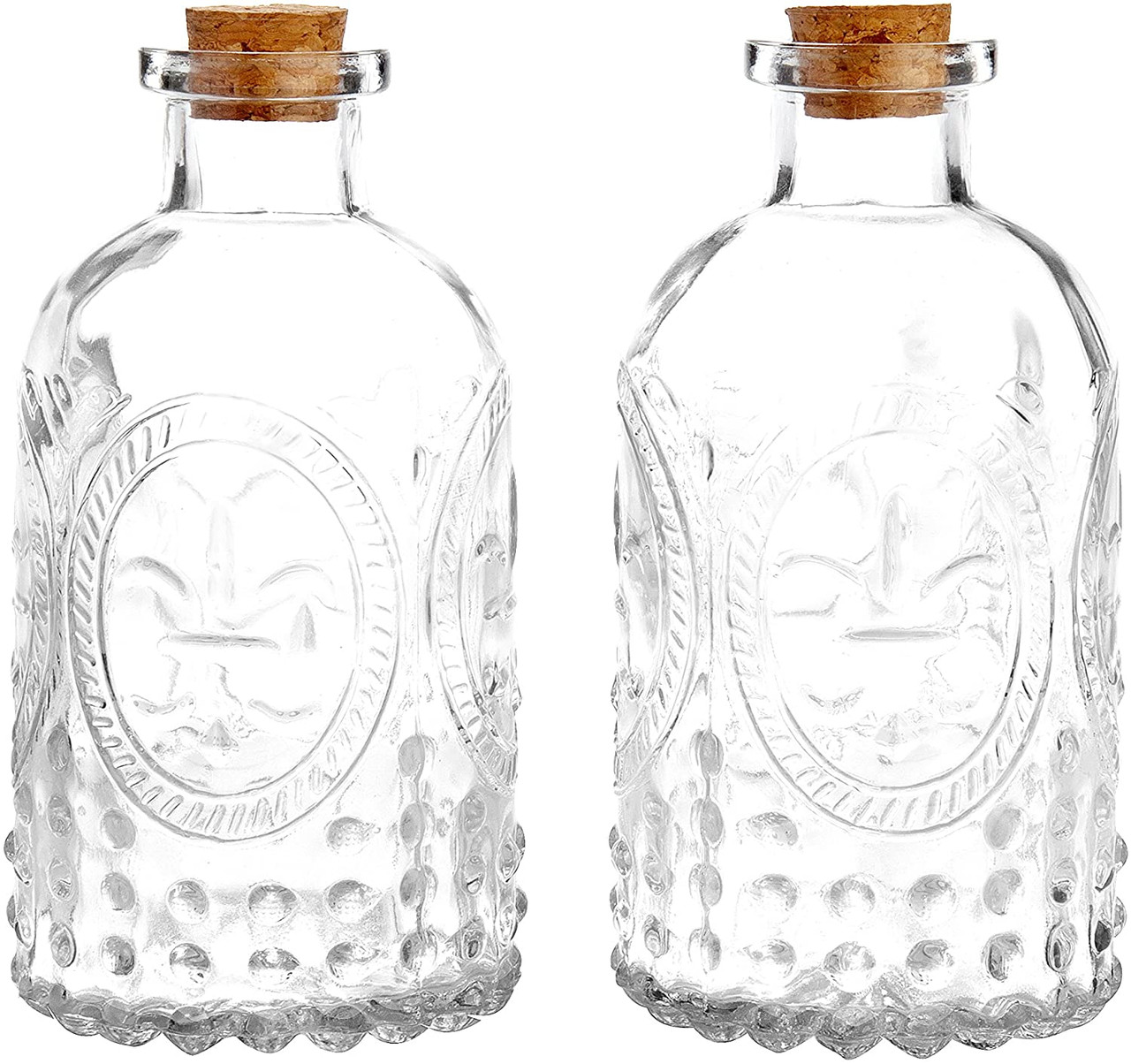 Small Clear Vintage Glass Bottles with Corks, Bud Vases, Decorative
