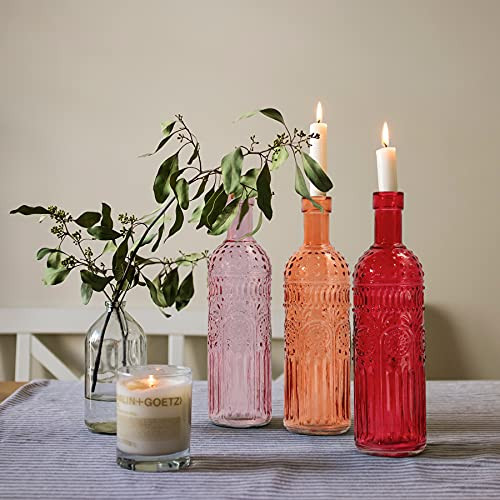 Vintage Vase Decorative Glass Vases, Embossed Colored Glass Bottles,Large Wine Bottle Size,Set