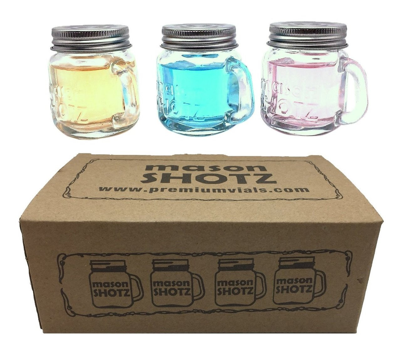 2 oz, Mason Jar Shot Glasses with Handles and Silver Lids (Set of 8) Mini  Mason Shots Glass