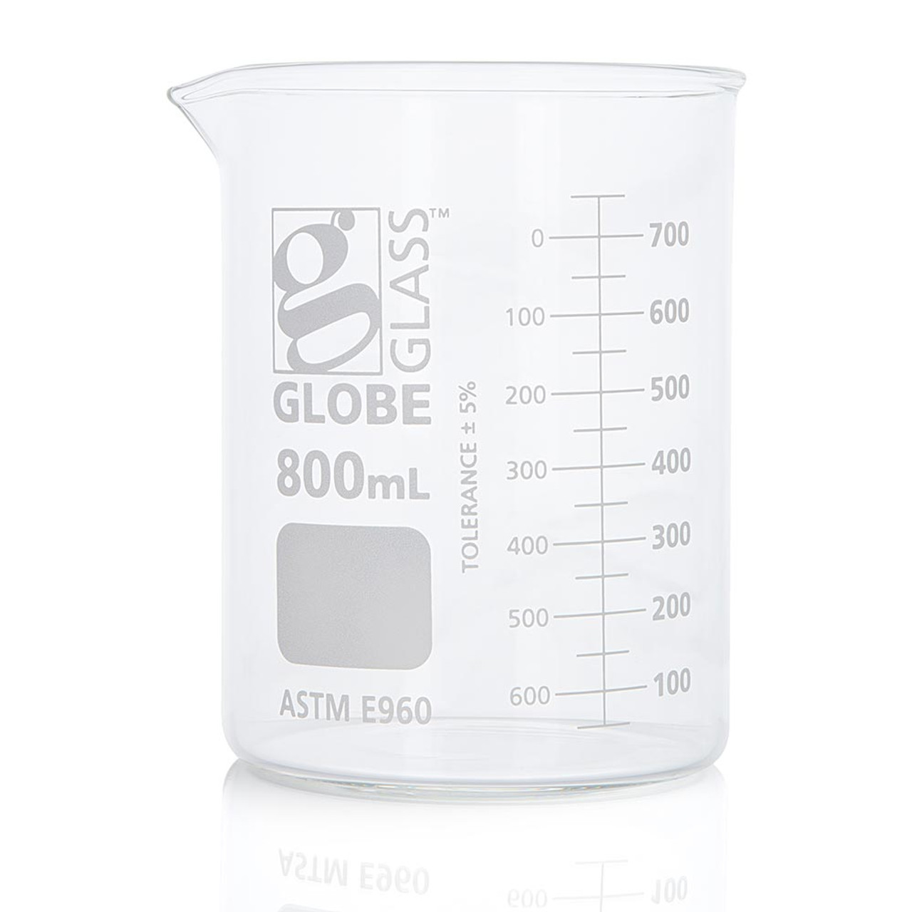 Beaker Globe Glass 800ml Low Form Griffin Style Dual Graduations Astm E960 6box 9321