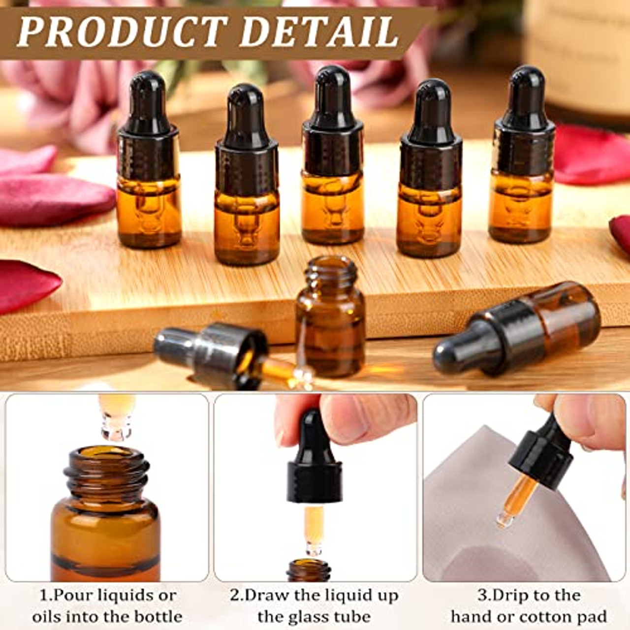 100Pcs Glass Essential Oil Bottles Fragrance with Caps Small