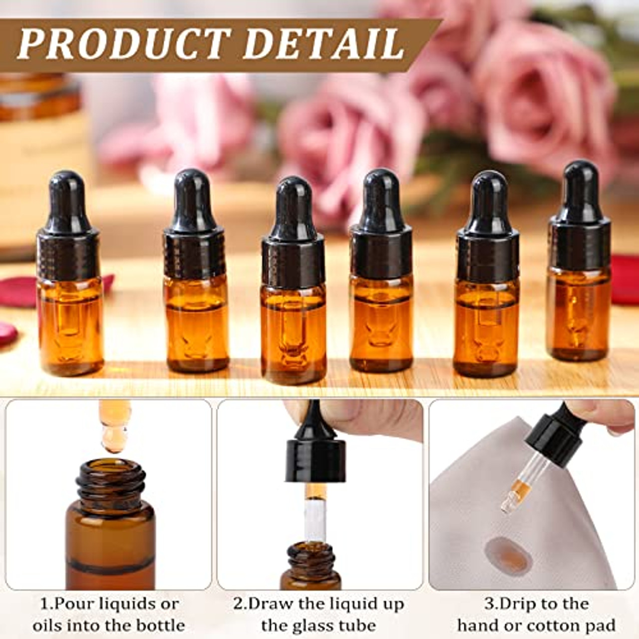 Enslz 100Pieces Amber Glass Mini Small Empty Perfume Sample Bottles Travel  Refillable Aromatherapy Essential Oils Liquid Fragrance Sample Vials With