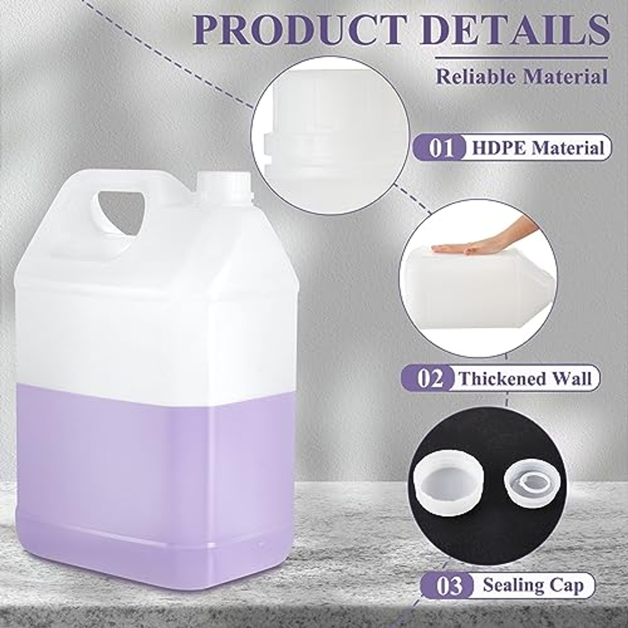 Empty Plastic Gallon Jugs - Clear HDPE Plastic with Caps - 4 Count