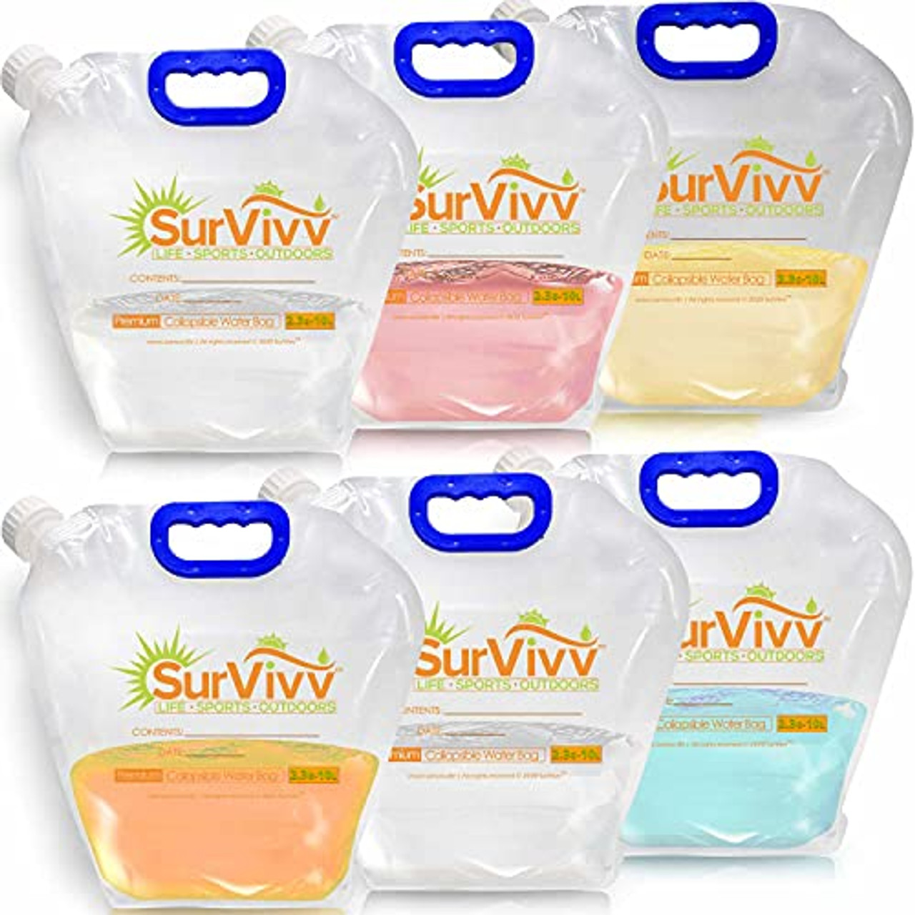 SurVivv Premium Collapsible Water Container Bag, No-Leak, Freezable,  Odorless, Flat Folding, BPA Free Food Grade Clear Plastic Storage Tank for  Sports Outdoors Camping (2.6 Gal 6Pk)