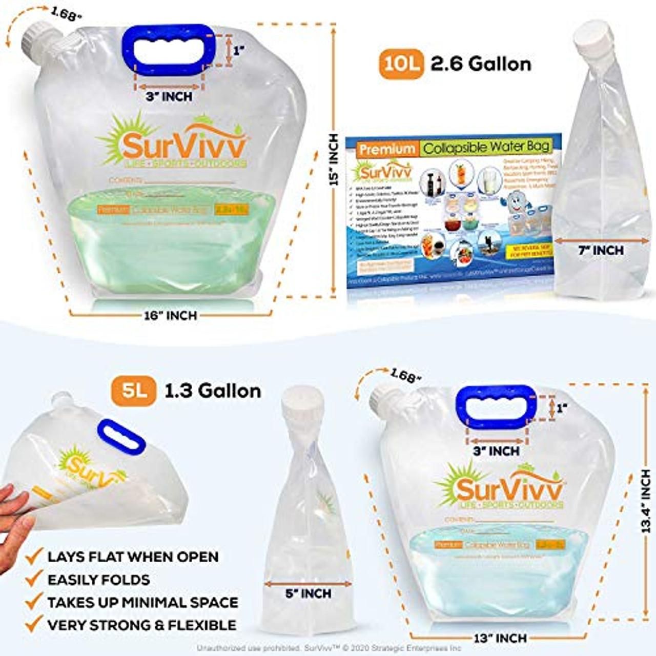 5l Premium Collapsible Water Container Bag Food Grade Clear Plastic Storage  Jug No-leak Freezable Foldable Water Bottle
