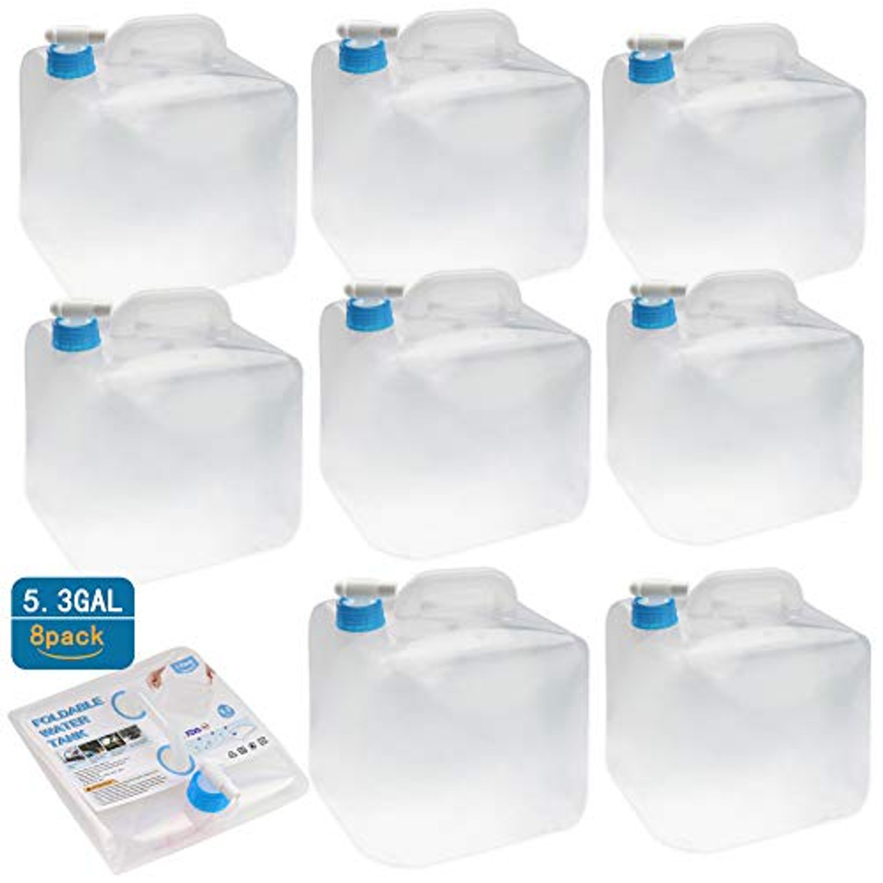Collapsible Water Storage Container - 5 Gallon Camping Water Container  Portable Folding Water Cube Emergency Water Storage BPA Free, 8 Pack