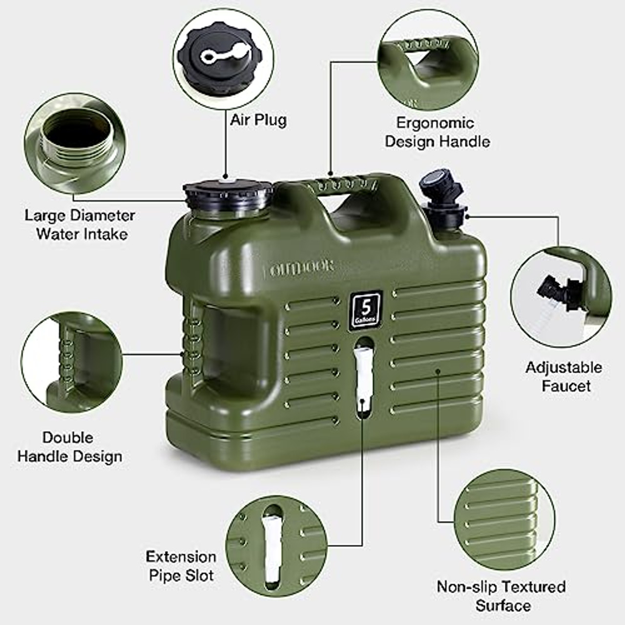 3.9 Gallon Water Jug BPA Free Camping Water Container with Spigot, 15L Water  Storage Containers Military