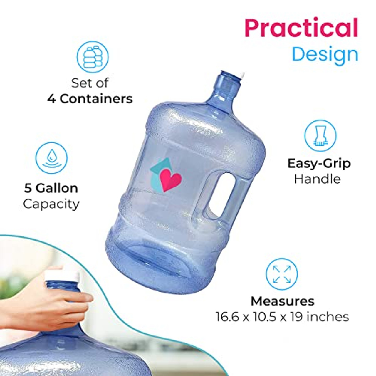 5 Liters of Pure Water Bottle Mineral Water Bottle Portable PC Bucket with  Handle Portable for Car Carrying