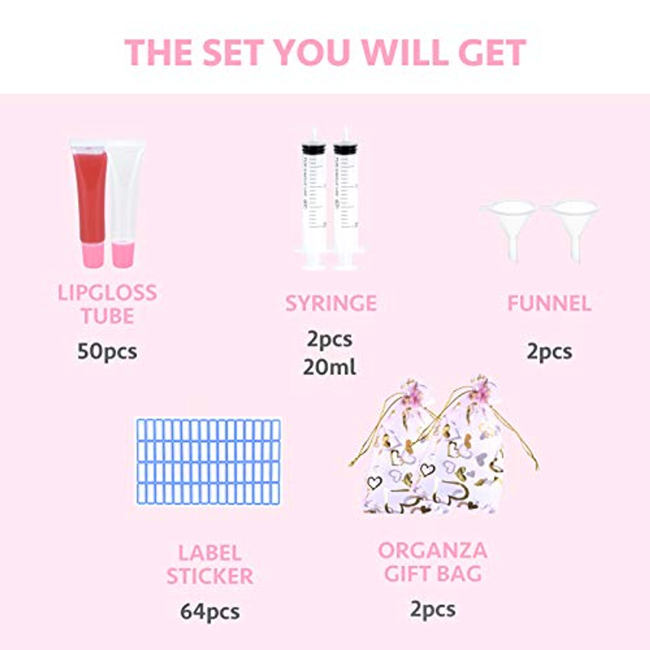 AMORIX 50PCS Lip Gloss Tubes 15ml Gold Cap Lip Gloss Containers Empty Lip  Balm Tubes Refillable Cosmetic Squeeze Lipgloss Tubes + 2 x 20ml Syringes