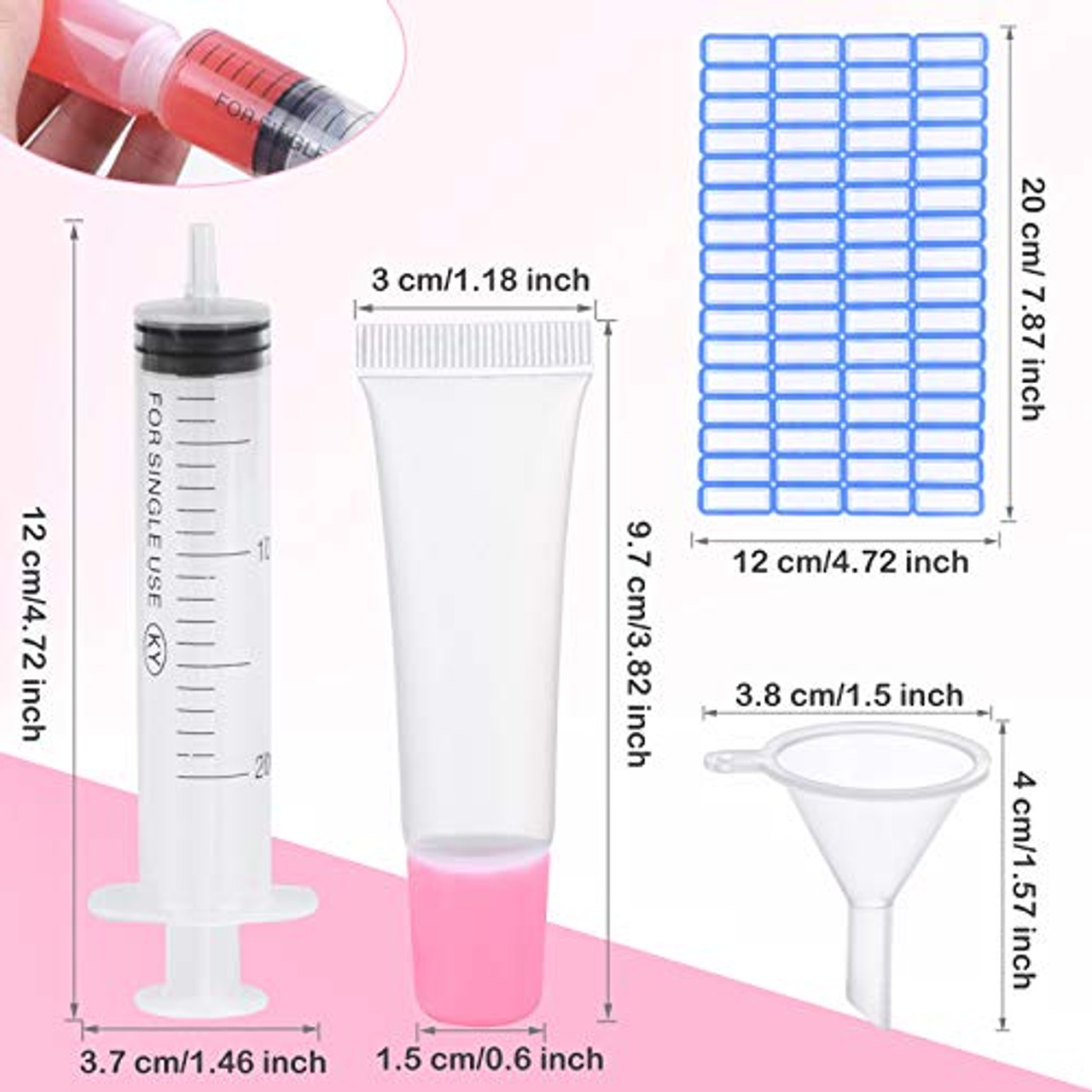AMORIX 50PCS Lip Gloss Tubes 15ml Gold Cap Lip Gloss Containers Empty Lip  Balm Tubes Refillable Cosmetic Squeeze Lipgloss Tubes + 2 x 20ml Syringes