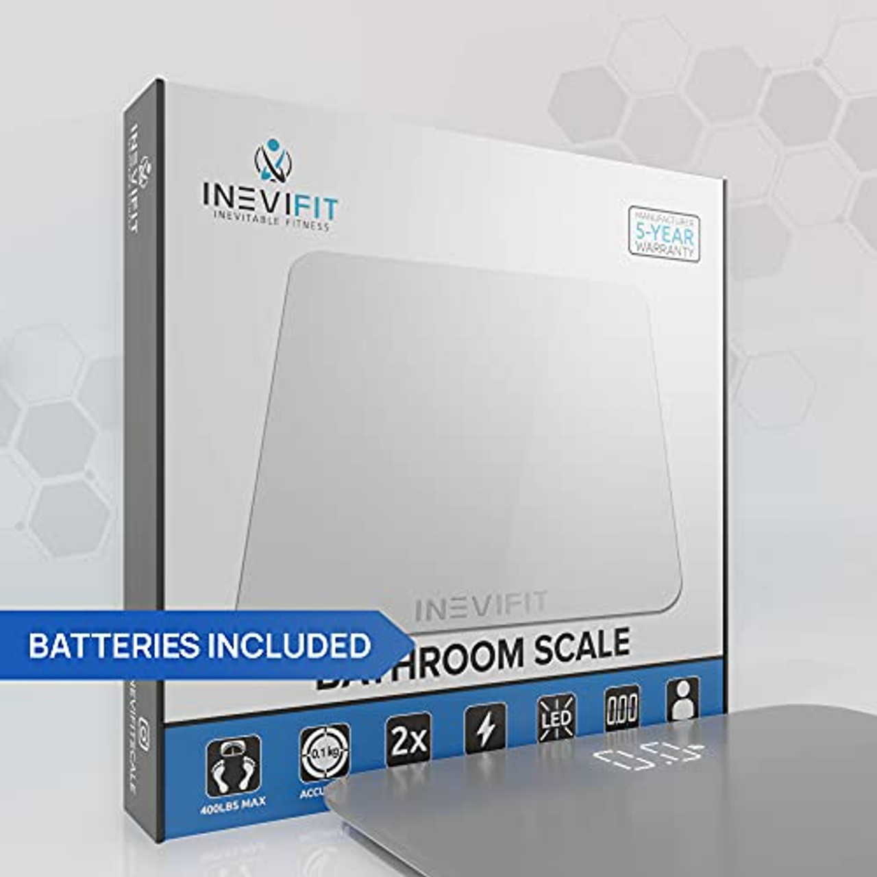 INEVIFIT Bathroom Scale, Highly Accurate Digital Bathroom Body Scale,  Measures Weight up to 400 lbs. Includes Batteries BALCK