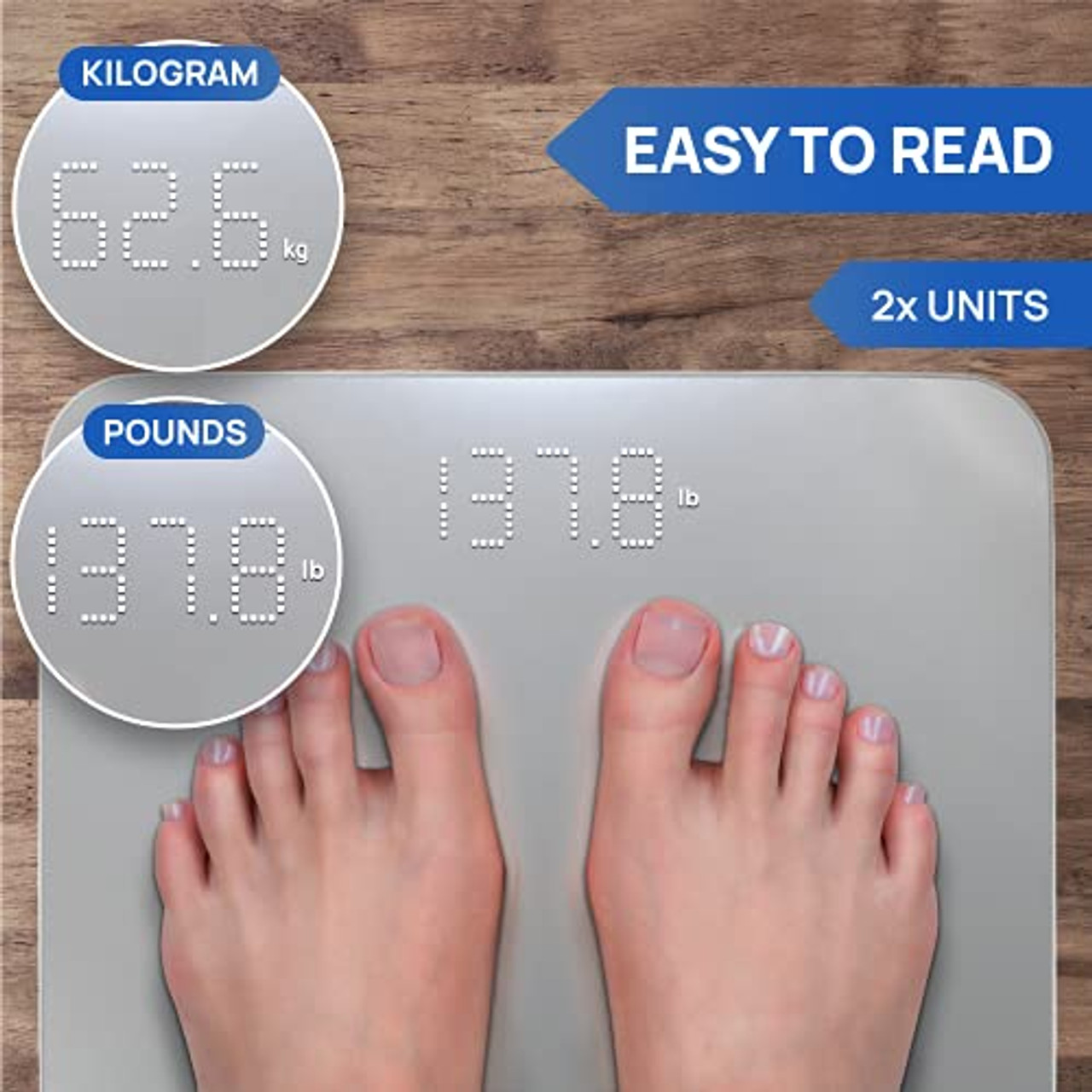 Weight Scale, SmarTake Precision Digital Body Bathroom Scale with Step-On  Technology, 6mm Tempered Glass Easy Read Backlit LCD Display, Body Tape