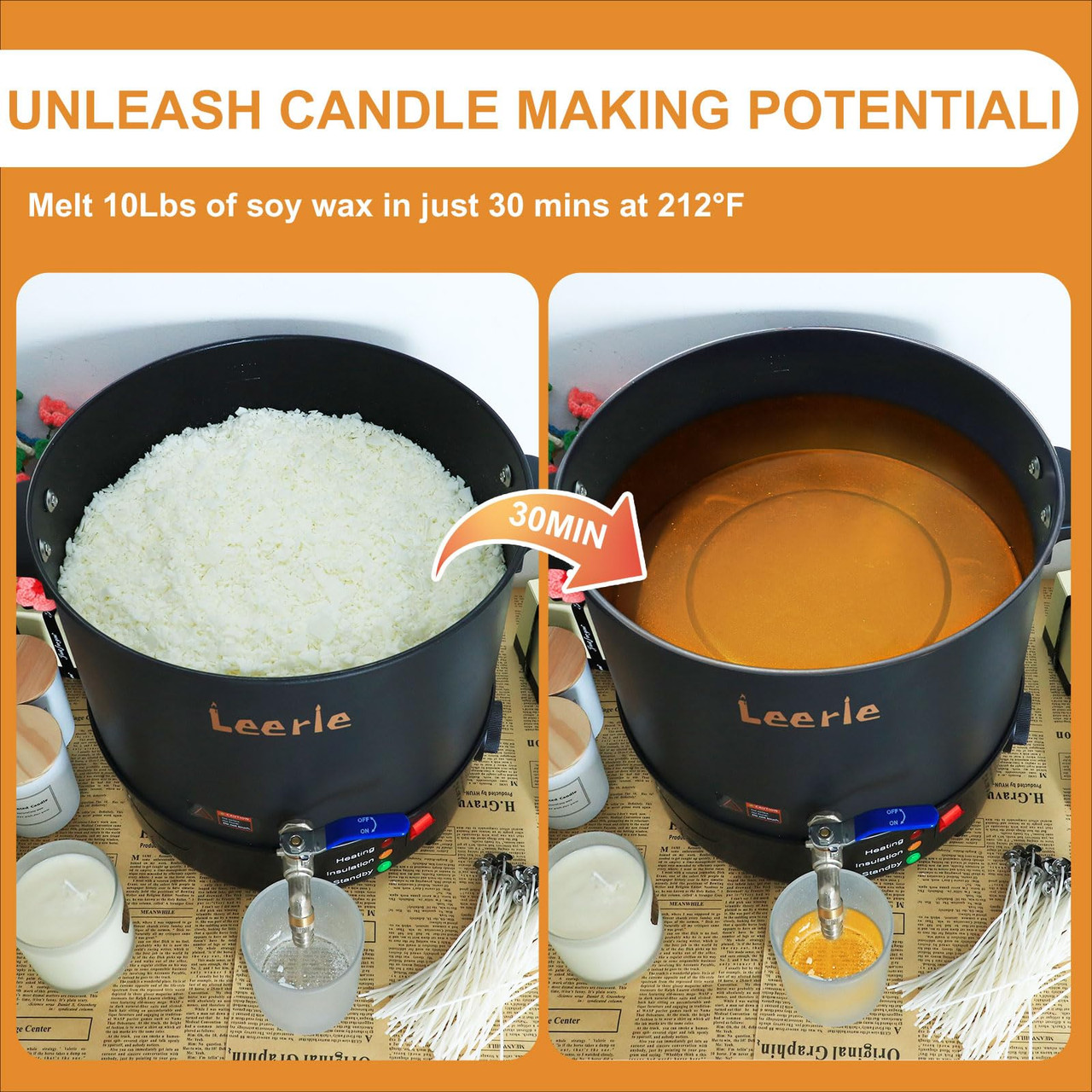 Leerie 10Qts/20Lbs Commercial Wax Melter for Candle Making, L10