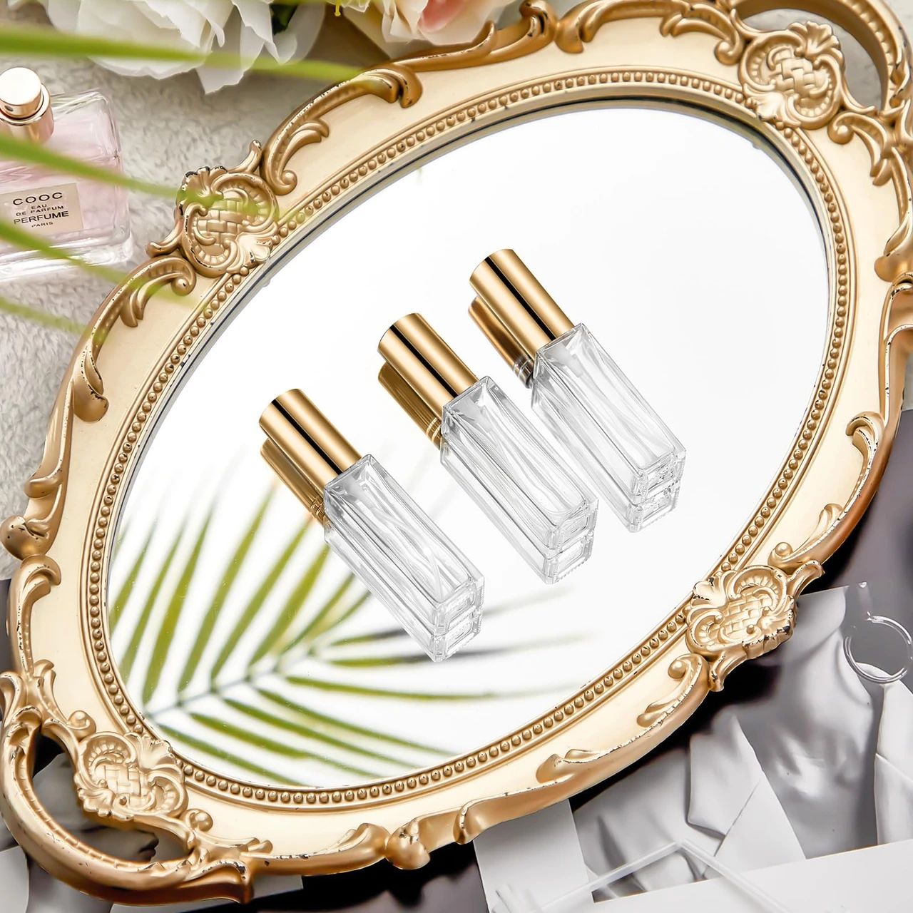 Domensi 30 Pcs 8 ml Glass Refillable Perfume Bottles Travel Perfume Atomizer No Leak Perfume Spray Bottle Mini Perfume Decanter Clear Perfume Container Fragrance Bottle (Gold)