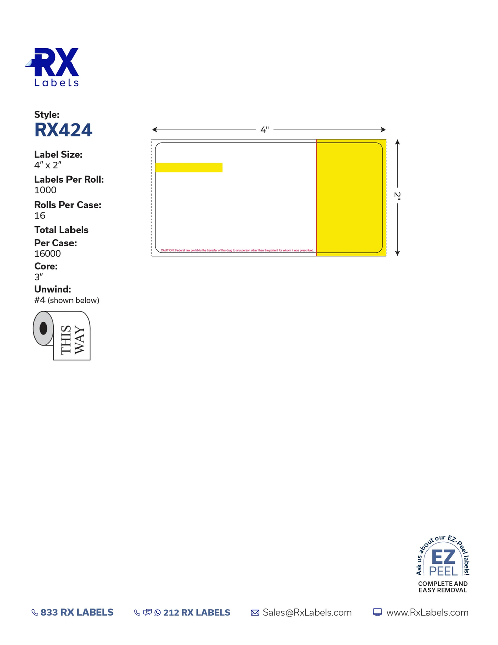 Universal Rx Label Size RX-424 – Standard Prescription Label 16000 labels/case