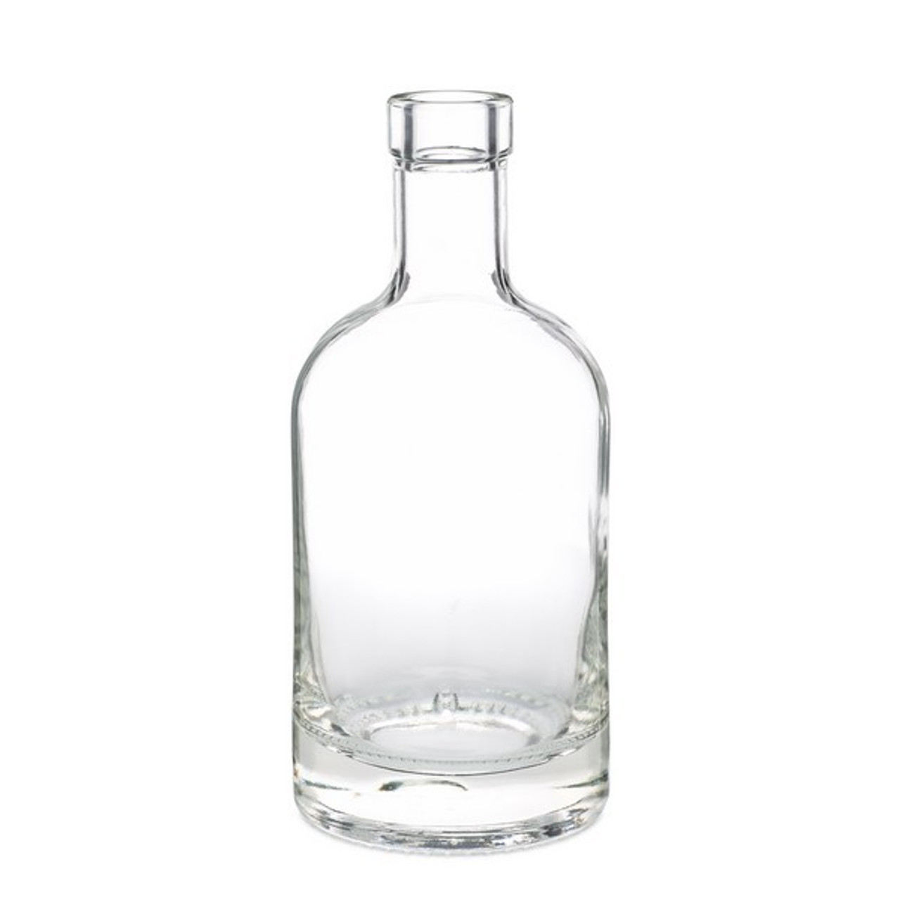 750 ml, 25 oz Clear Glass Curvy Milan Liquor Bottle with Bar Top and Cork  Bottle