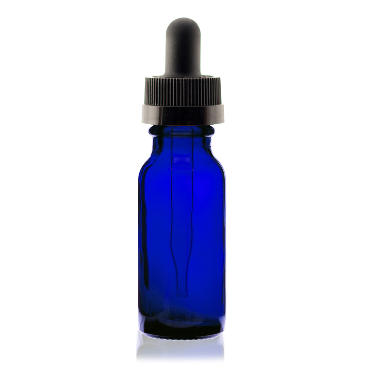 Download ($0.99 ea. Pk 45) 1/2 oz (15ml) BLUE Boston Round Glass Bottle w/ Black Child Resistant Dropper ...