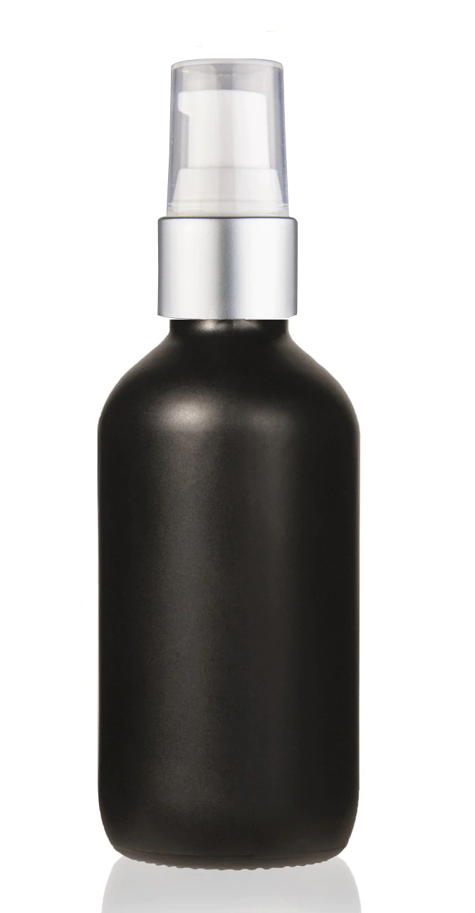 Download 2 Oz Matt Black Glass Bottle W Matte Silver And White Treatment Pump