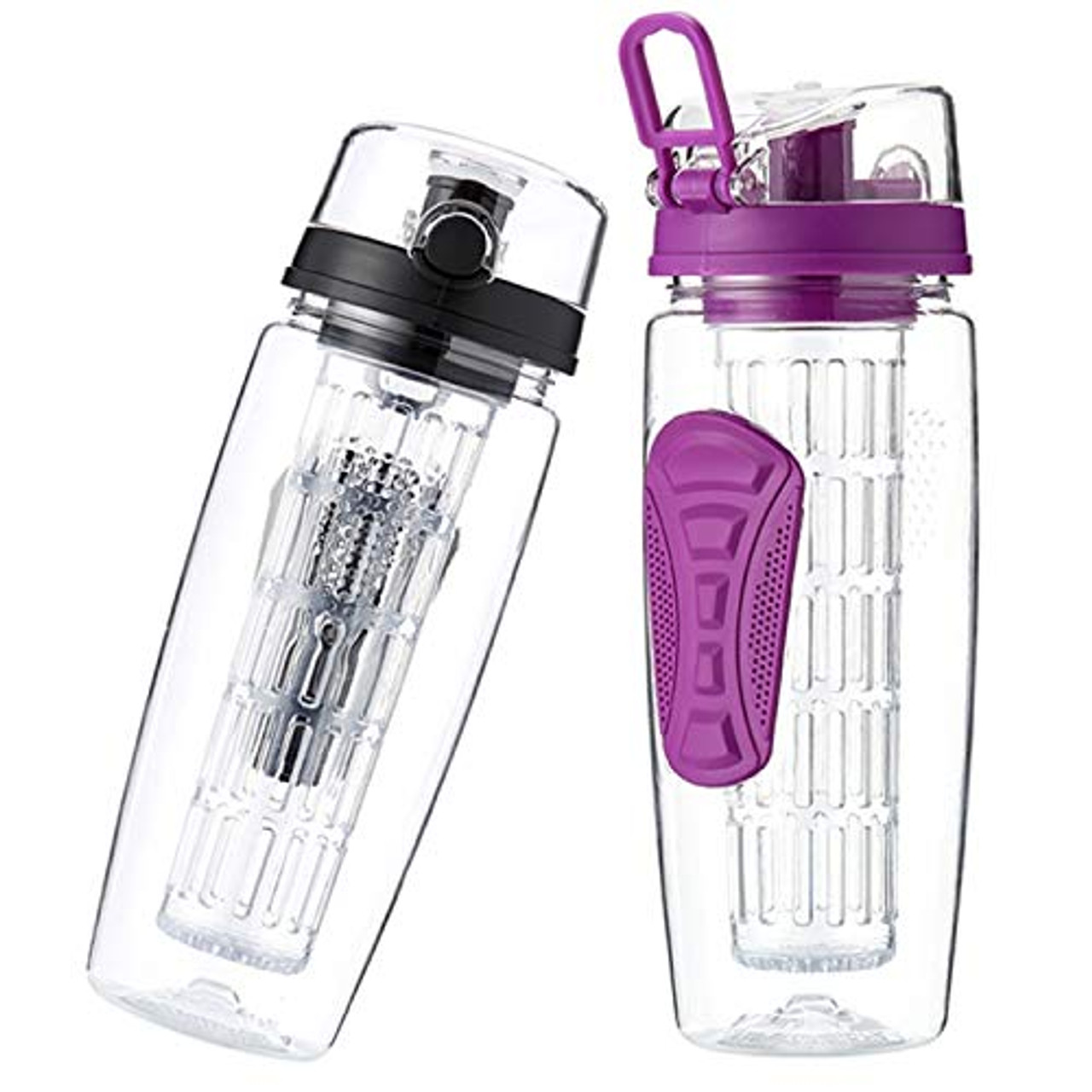32 oz Glass Water Bottles With Times To Drink and Straw Lid - 1 Liter Glass  Drinking Bottle with Straw, Waterbottle (Ribbed Purple)
