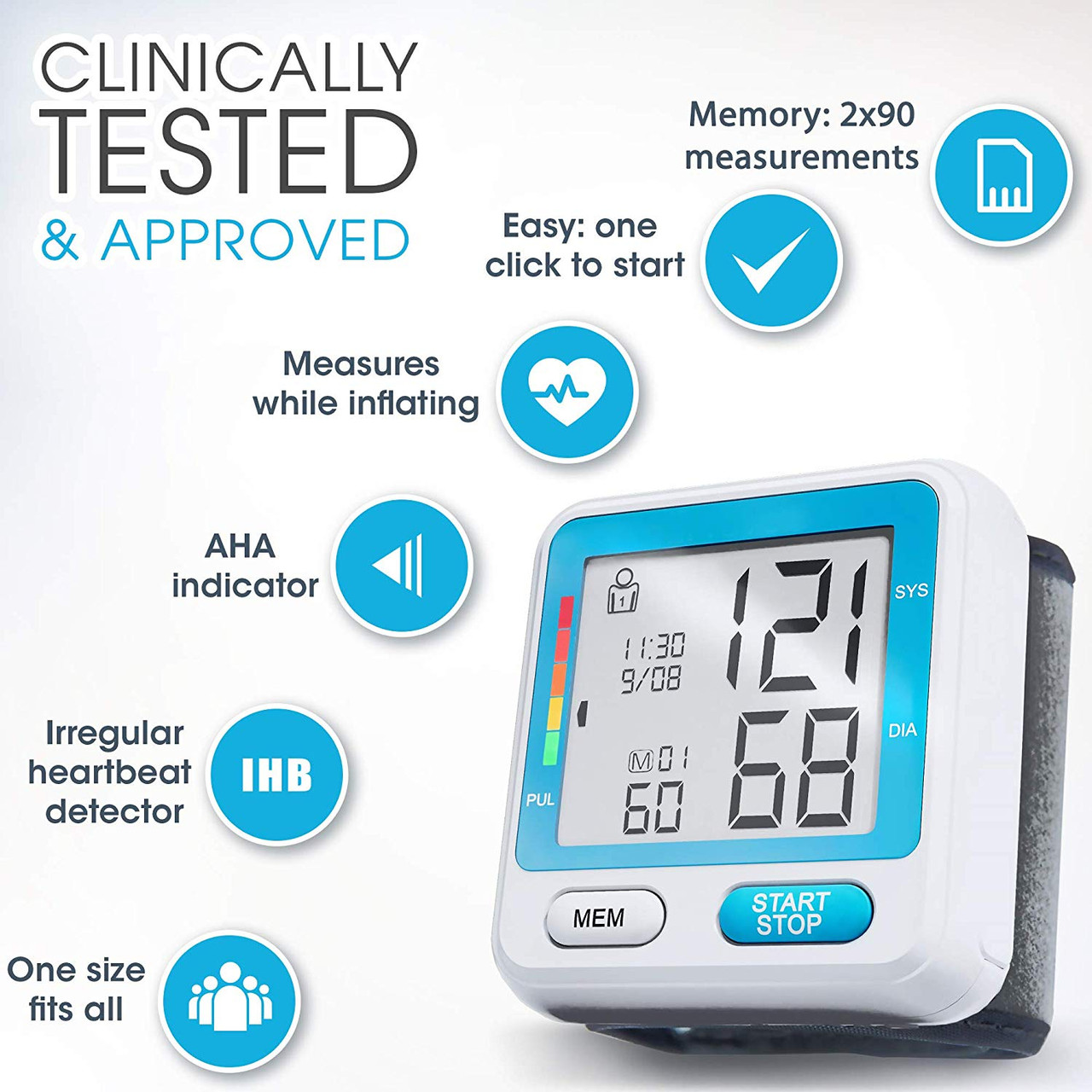 IPROVEN Wrist Blood Pressure Monitor, Large LCD Display & Portable