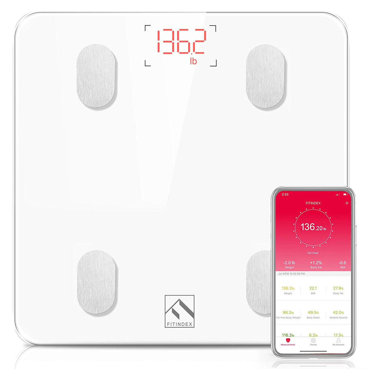 FITINDEX Bluetooth Body Fat Scale, Smart Digital Weight Scale