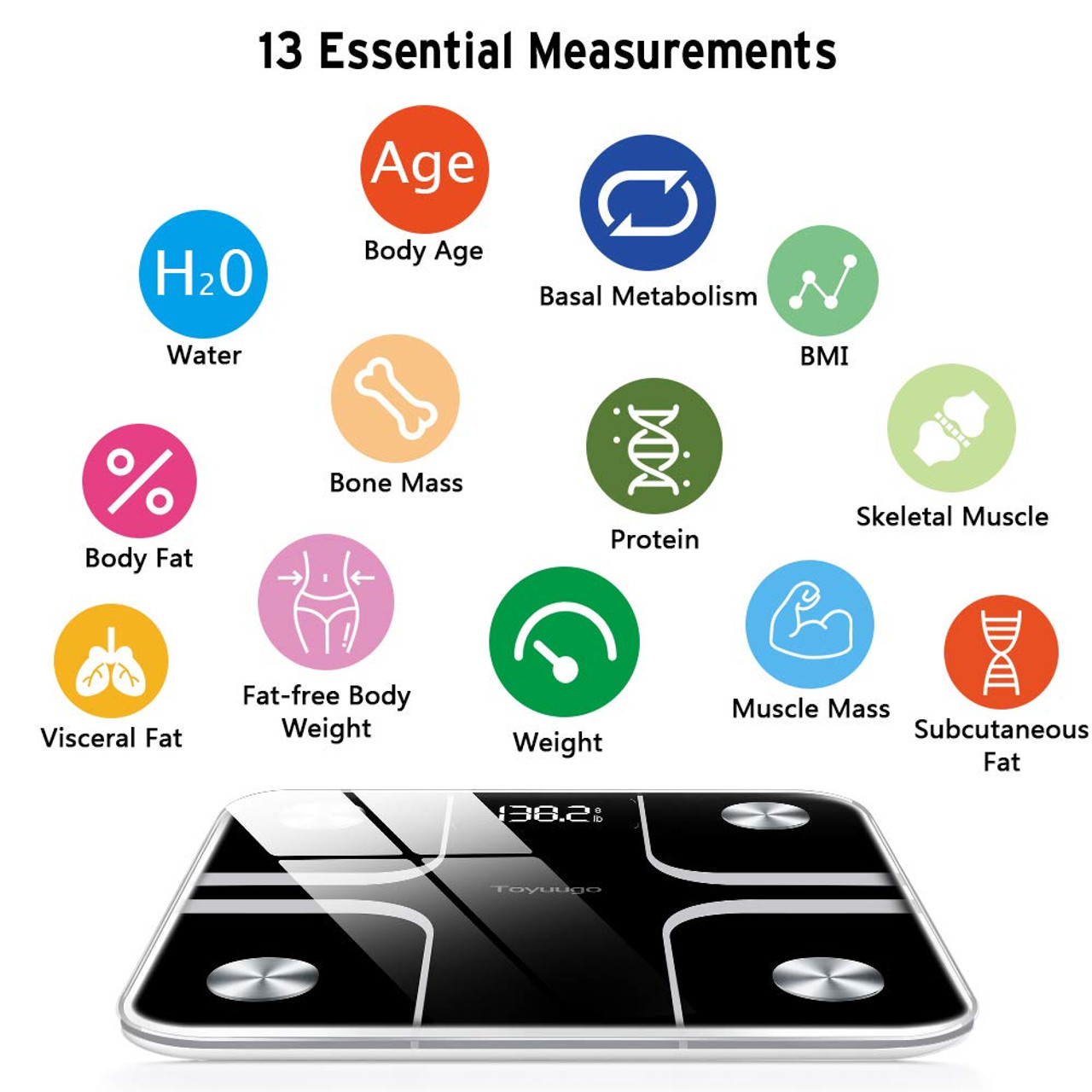 FITINDEX Bluetooth Body Fat Scale Smart Wireless BMI Bathroom Weight Scale  Body Composition Monitor Health Analyzer with Smartphone App for Body Weight  Fat Water BMI BMR Muscle Mass - Black