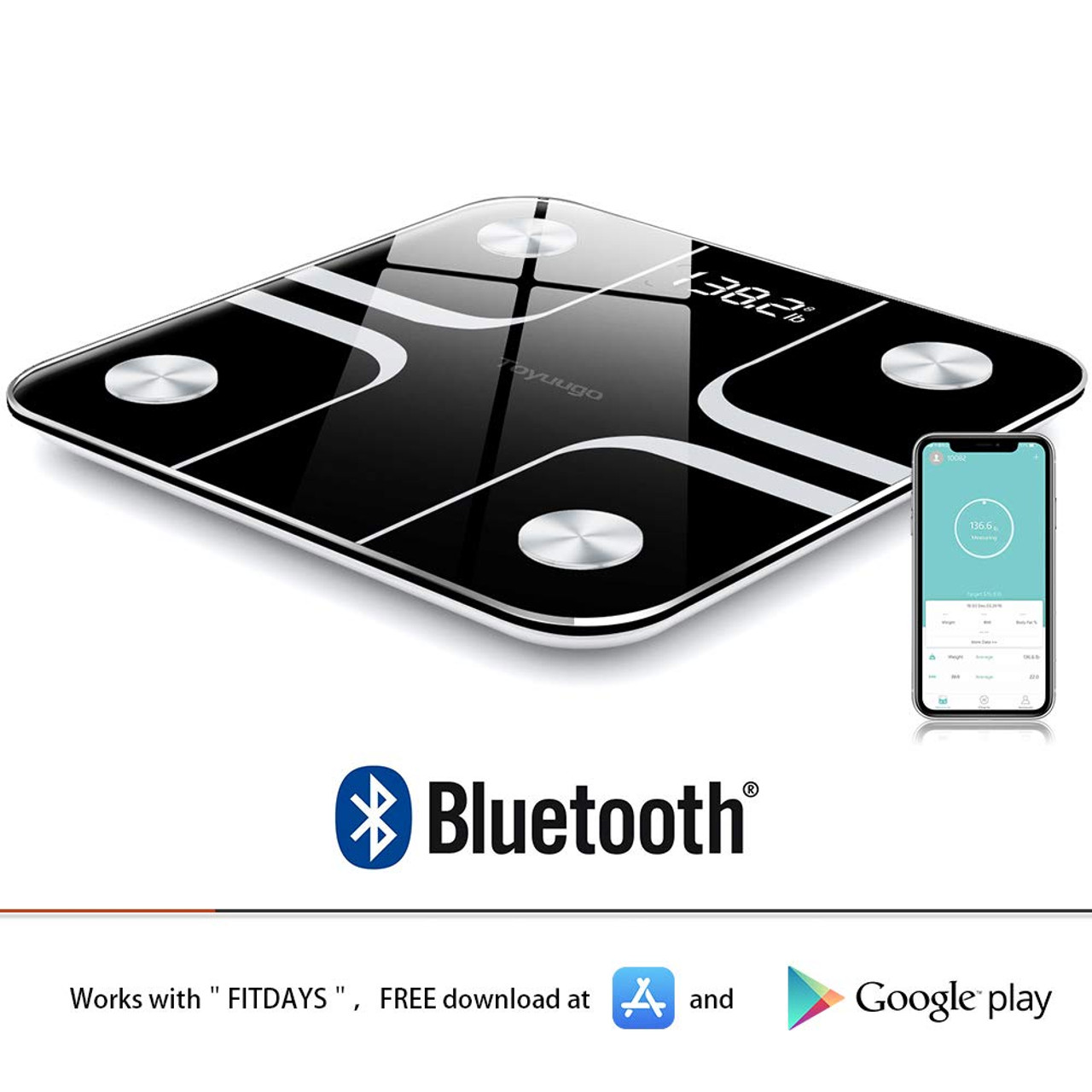 Toyuugo Bluetooth Body Fat Bathroom Scale,Scales Digital Weight,Weight Scale ,Body Composition Analyzer Wireless BMI