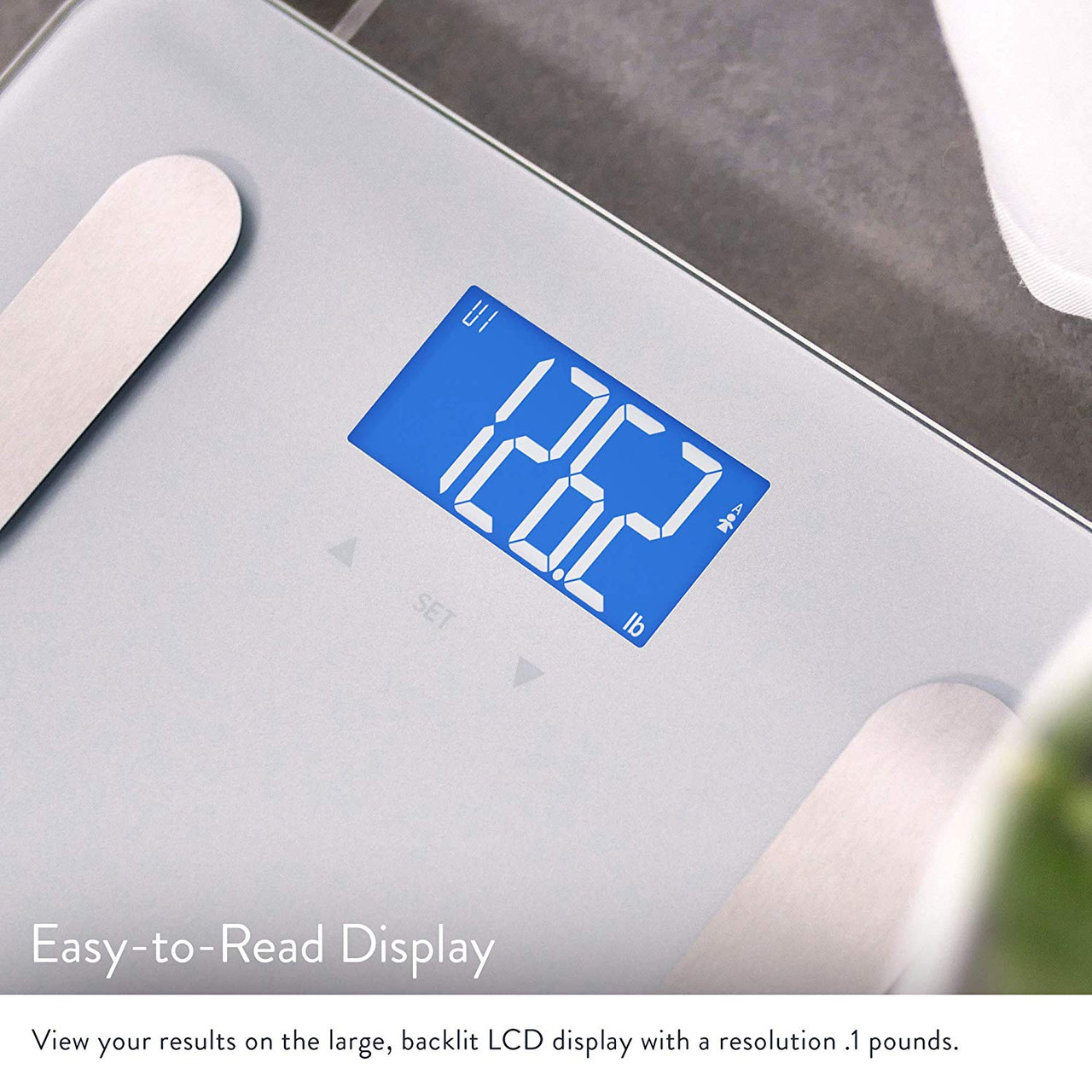 GreaterGoods Smart Scale, Bluetooth Connected Body Weight Bathroom Scale,  BMI, Body Fat, Muscle Mass, Water Weight, FSA HSA Approved (Black Stainless)