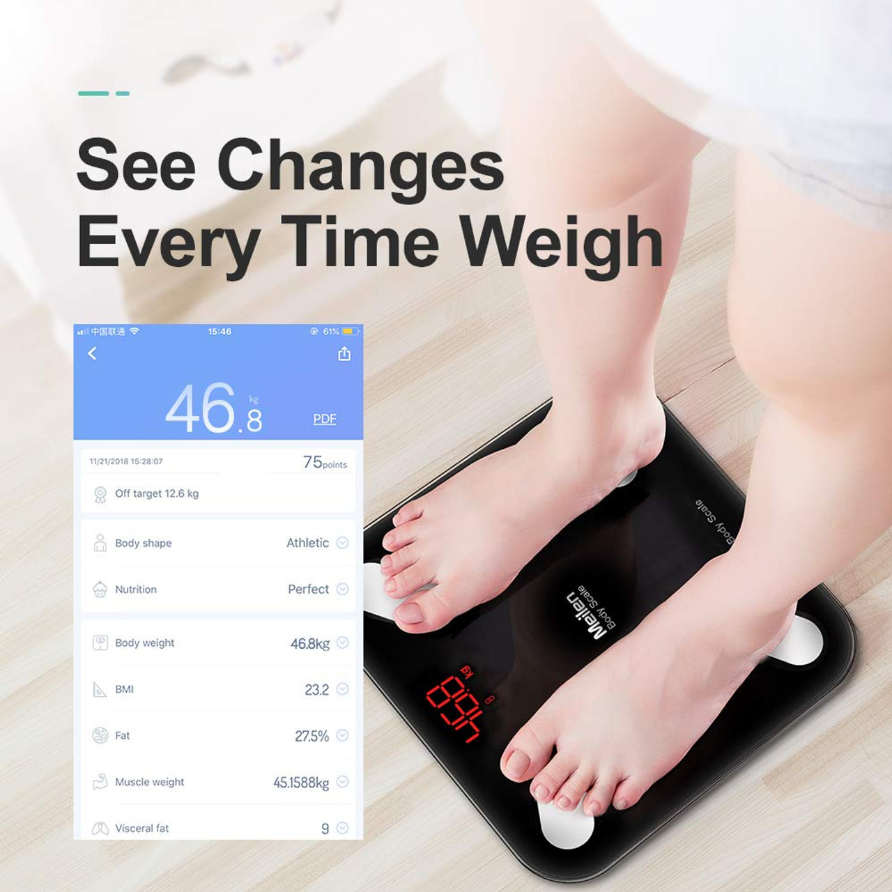 Smart Body Fat Scale BMI Body fat Muscle mass Visceral fat BMR