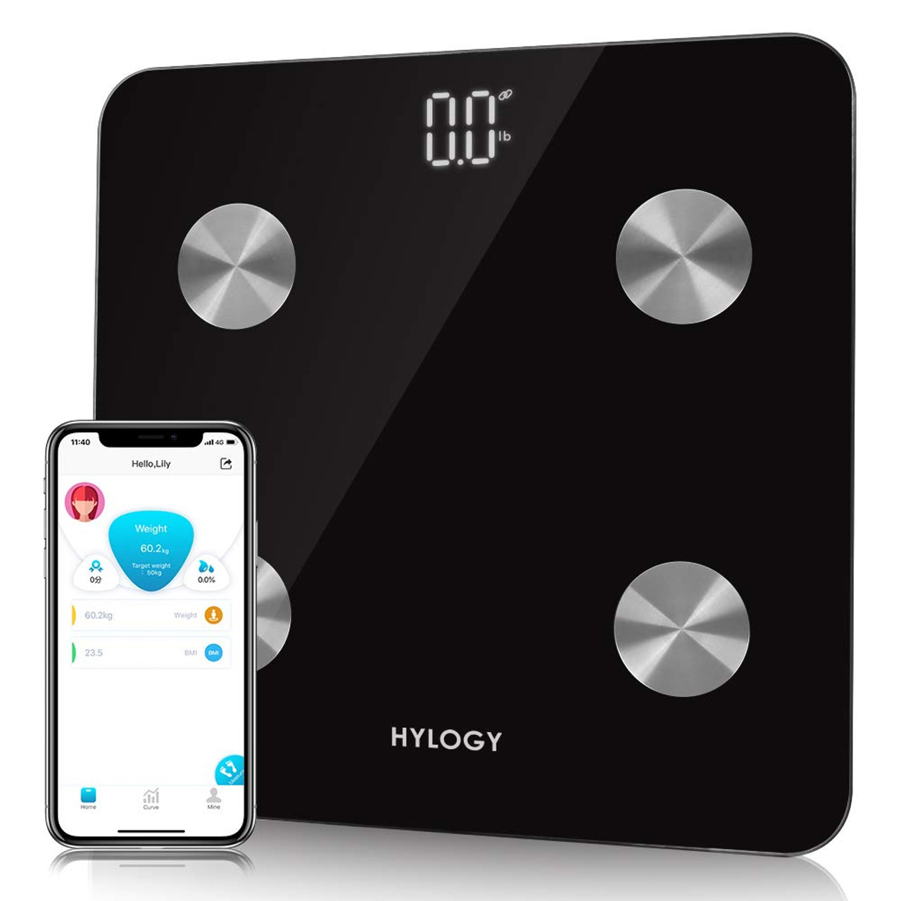 Smart Bluetooth Body Fat Scale, HYLOGY Wireless Digital Bathroom Fat Scale,  Body Weight BMI Monitor with