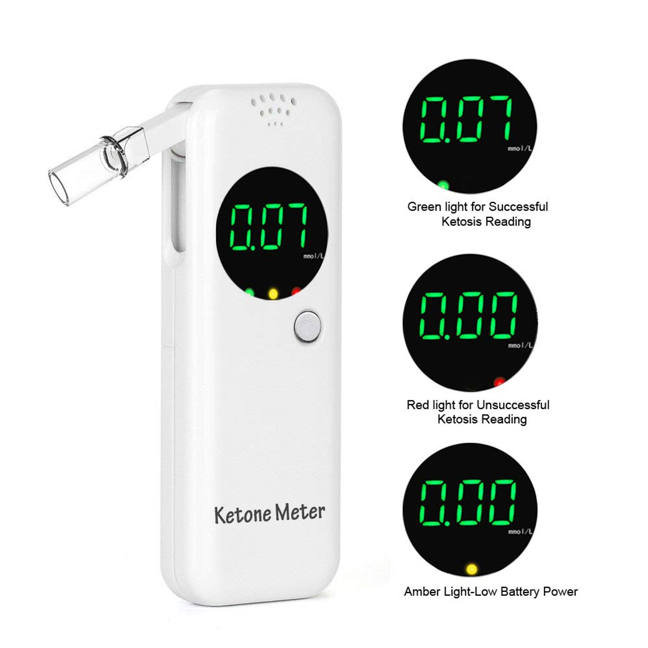 Ketone Meter, Ketone Breath Analyzer 1-Button Operation for Ketone Testing  with 10 Mouthpieces