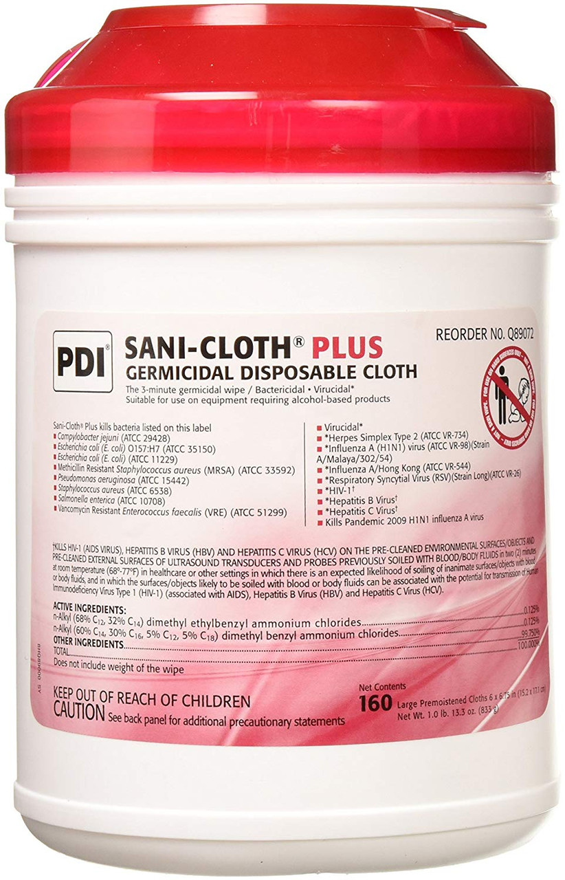 Pdi Q89072 Sani Cloth Plus Germicidal Disposable Cloths 160 Tub