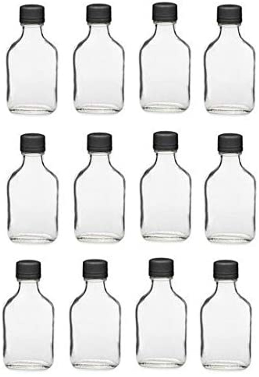 Clear Glass Liquor Bottles w/ Black Polypropylene Tamper Evident Caps