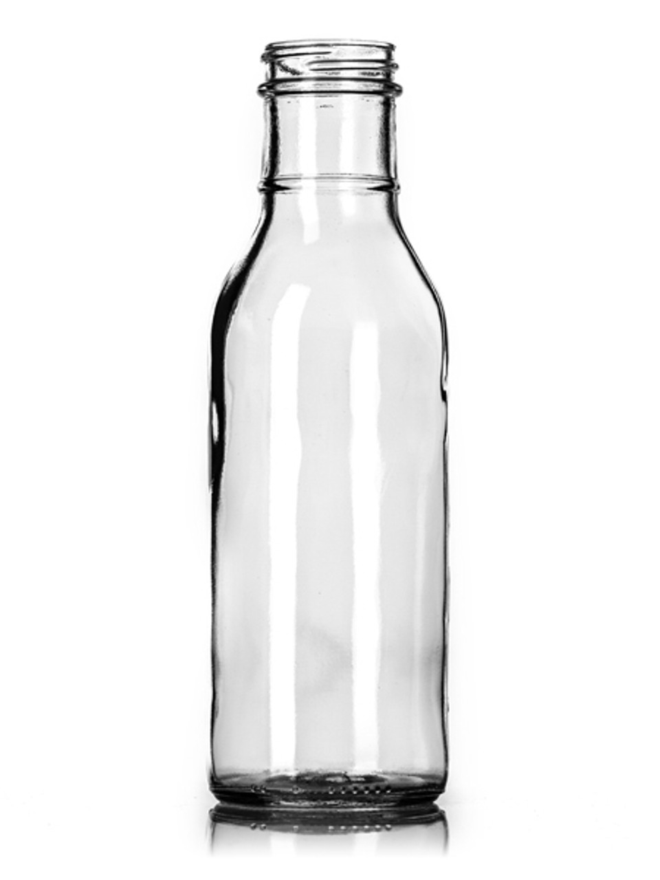 12 oz Clear Glass Ring Neck Sauce Bottles w/ 38-400 (12/Case)