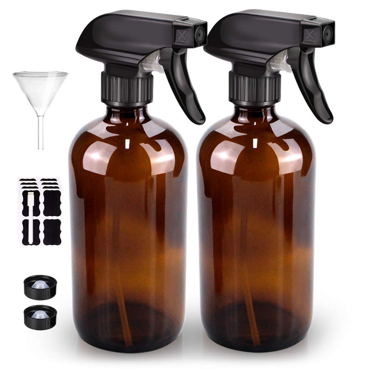 Blue Glass Spray Bottle - Large 16oz Refillable - Black Trigger Sprayer w/  Mist and Stream Settings