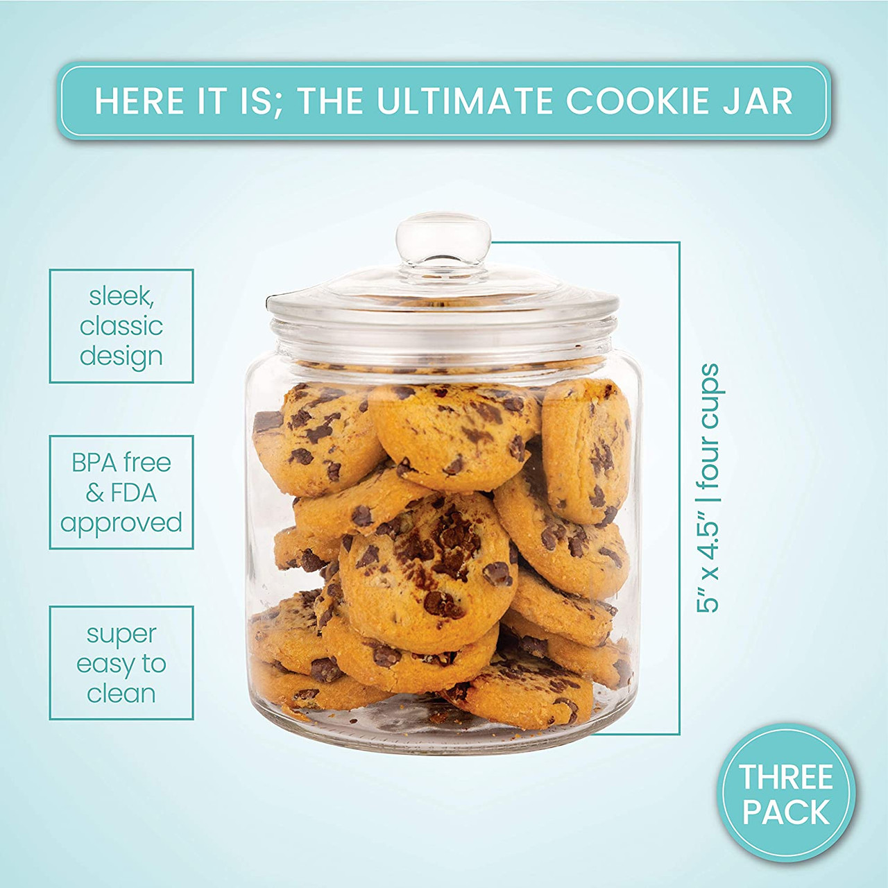 Glass Jar with Lid Clear Airtight Glass Storage Cookie Jar for