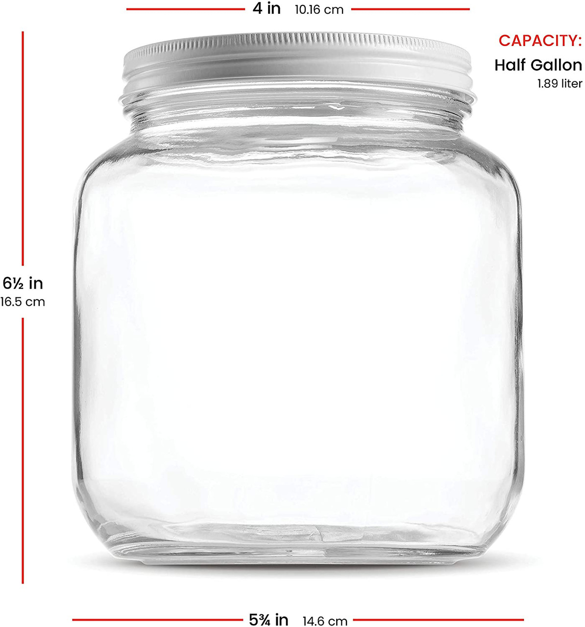 Kitchentoolz 2 Pack - 1 Gallon Glass Mason Jar Wide Mouth with Airtight Metal Lid - Safe for Fermenting Kombucha Kefir - Pickling, Storing