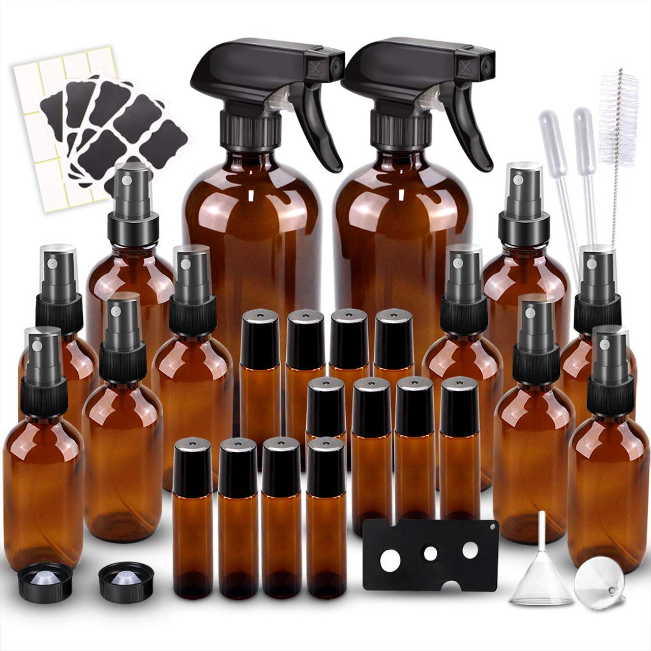 4 Pack 500ml Amber Glass Spray Bottle with Trigger Sprayer for Essential  Oils Cleaning Aromatherapy 16 Oz Empty Refillable Brown