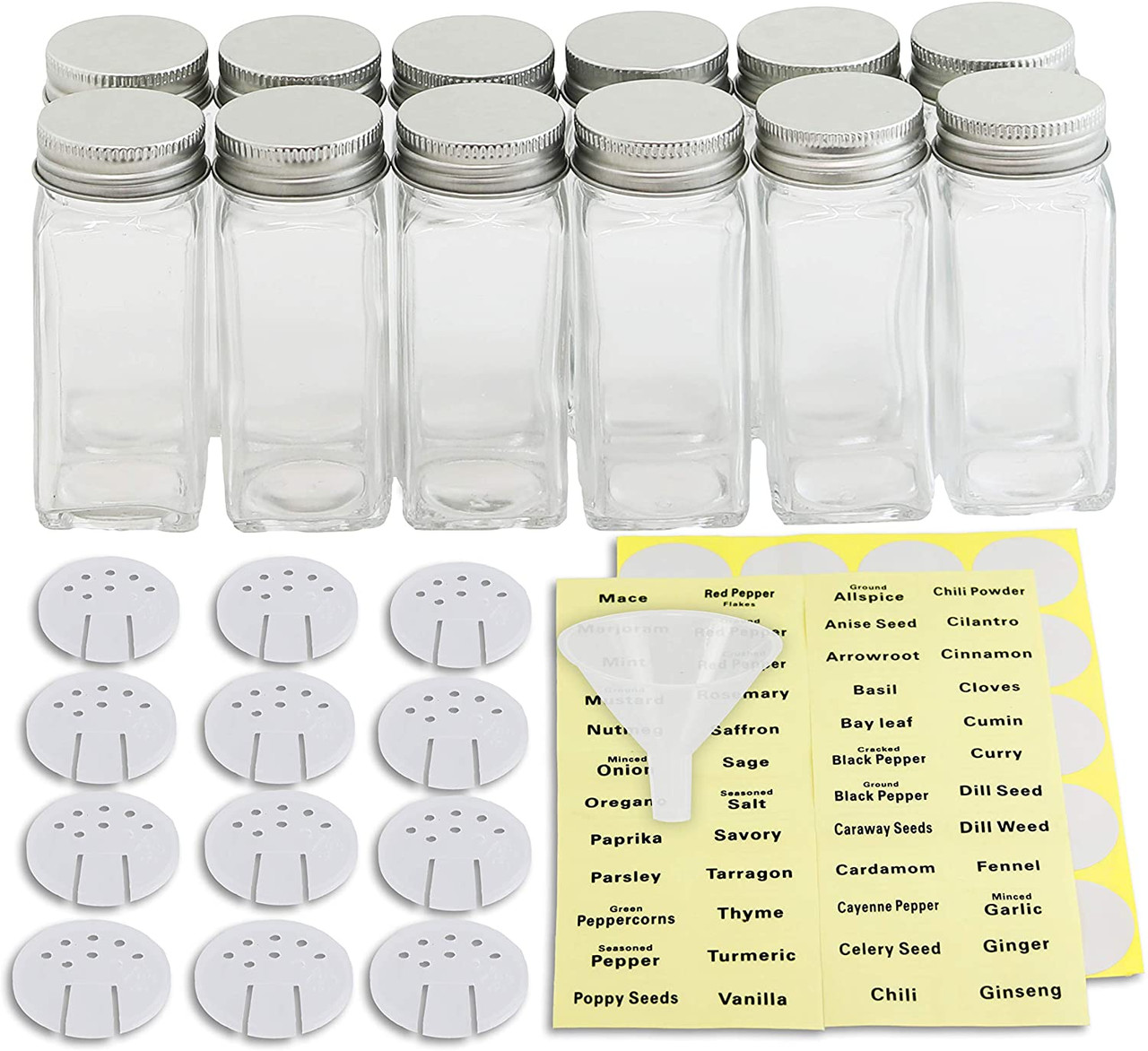 12 Pack - 3.4 Ounce Mini Square Glass Spice Jar with Orange Flip-Top  Gasket, Airtight Clear