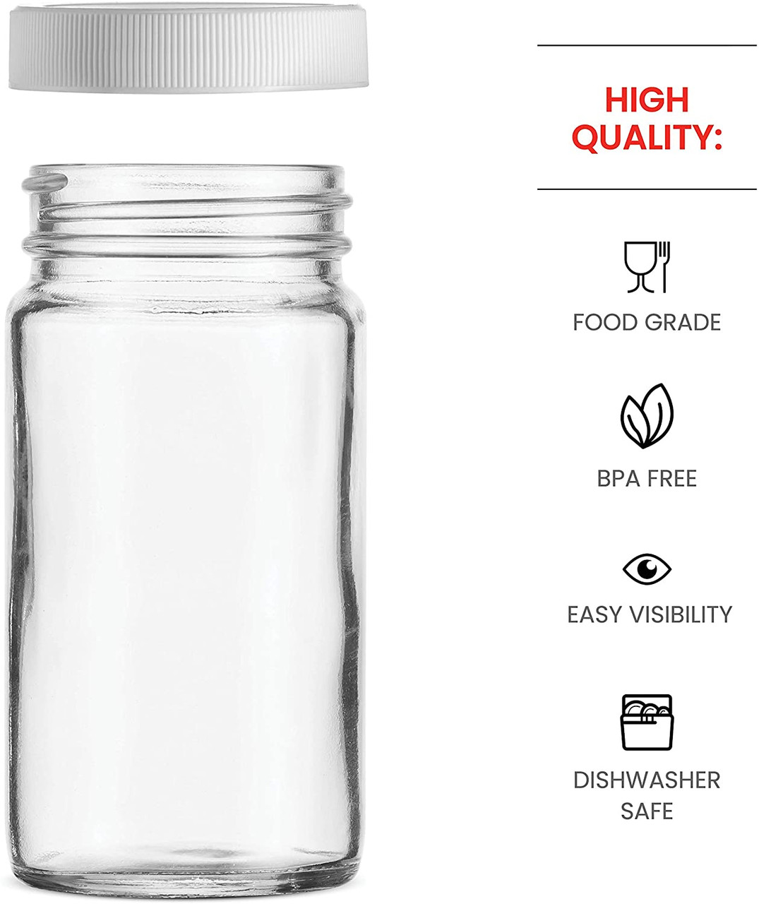 4oz Extra Wide Clear Glass Jar with Black Child-Proof Cap (24 Count CASE)