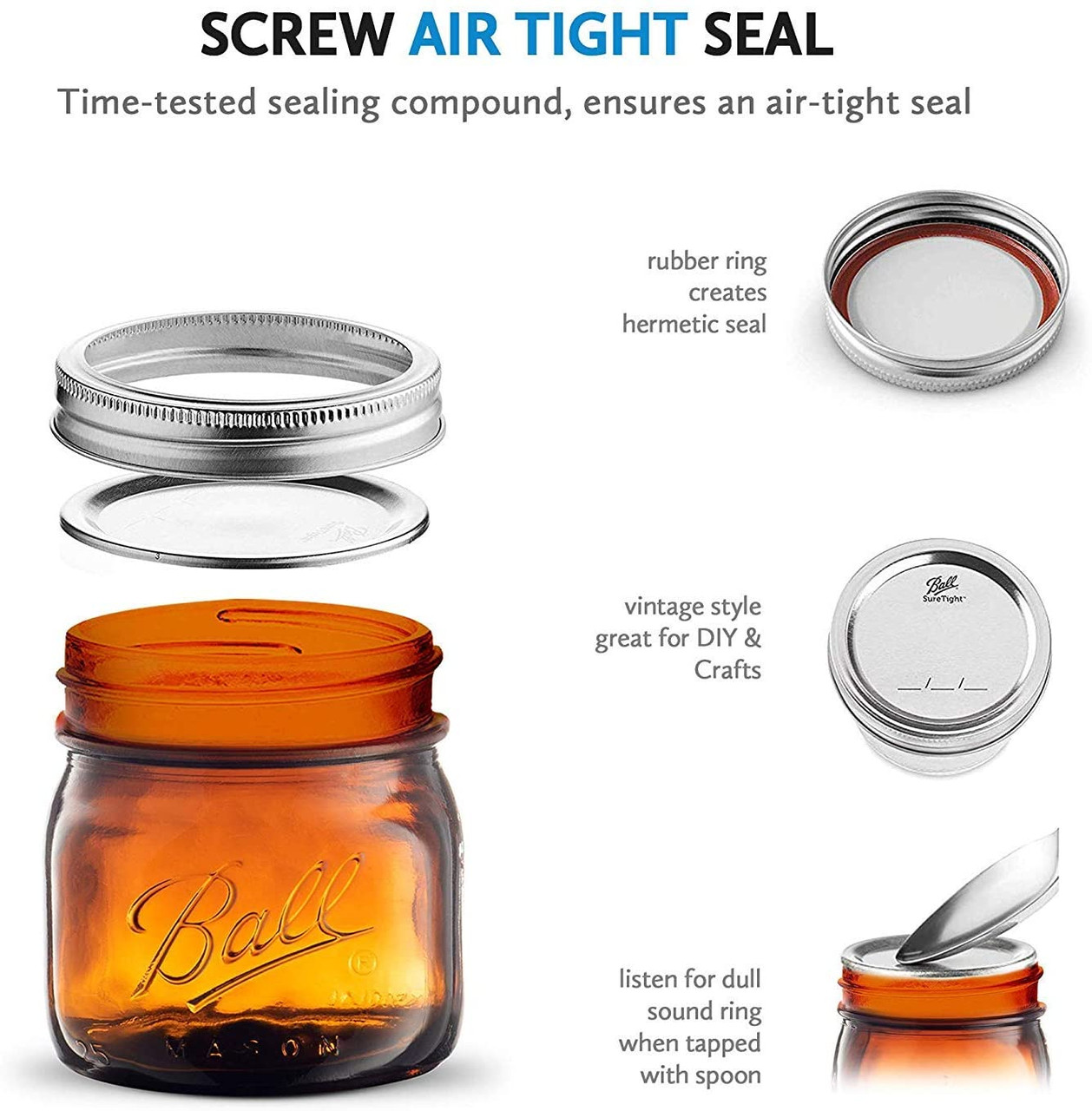 Ball Amber Glass Wide Mouth Mason Jars (16 oz/Pint) With Airtight