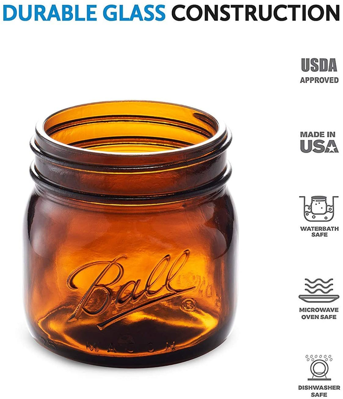 Ball Amber Glass Wide Mouth Mason Jars (16 oz/Pint) With Airtight lids and  Bands [4