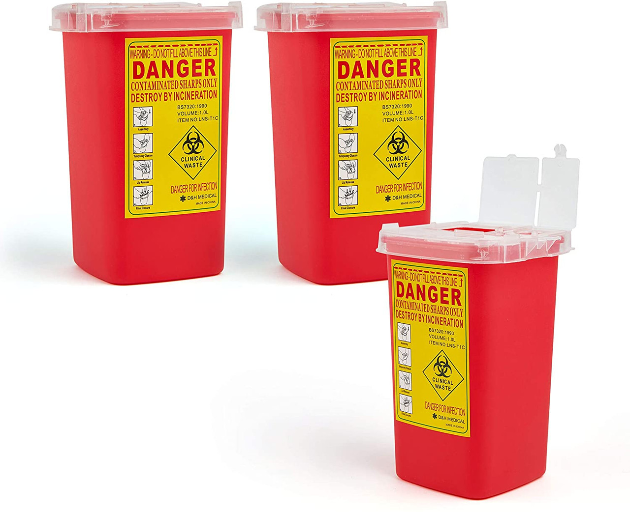 Alcedo Sharps Container for Home and Professional Use 2 Quart (3-Pack), Biohazard Needle and Syringe Disposal, Medical Grade