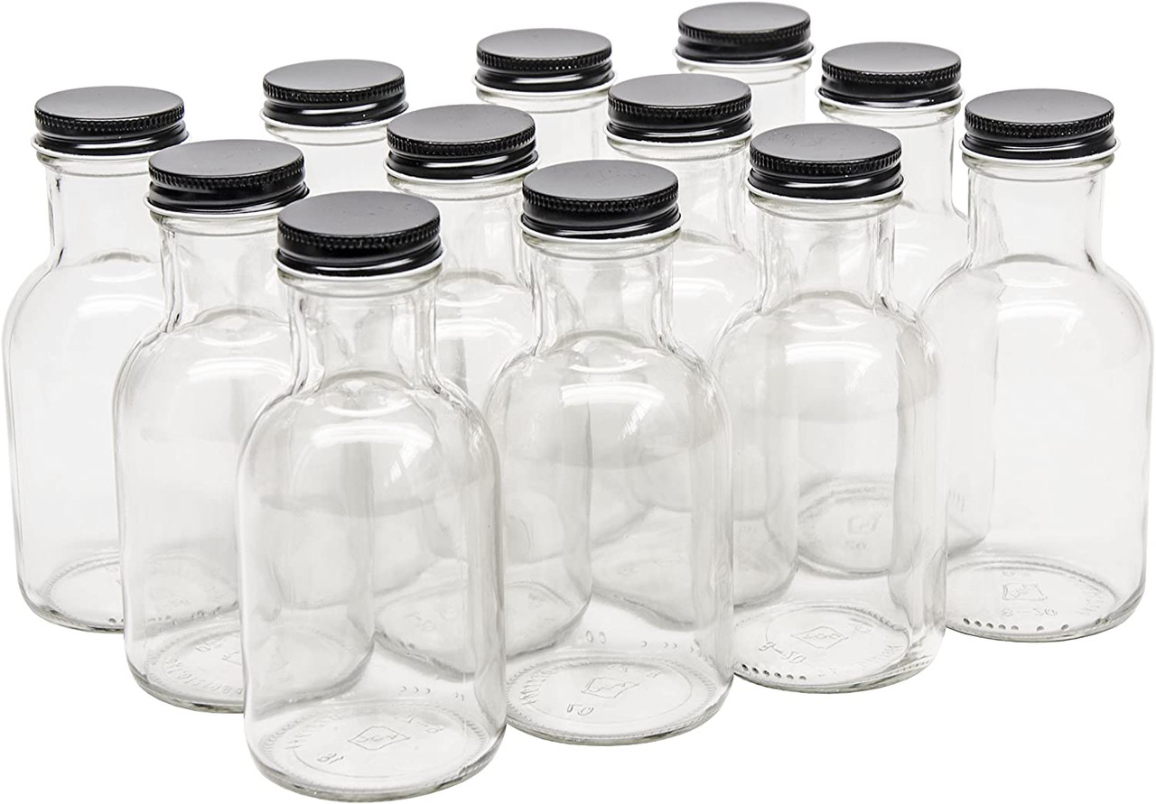 North Mountain Supply 8 Ounce Glass Maple Syrup Bottles with Loop Handle & White Metal Lids & Shrink Bands - Case of 12